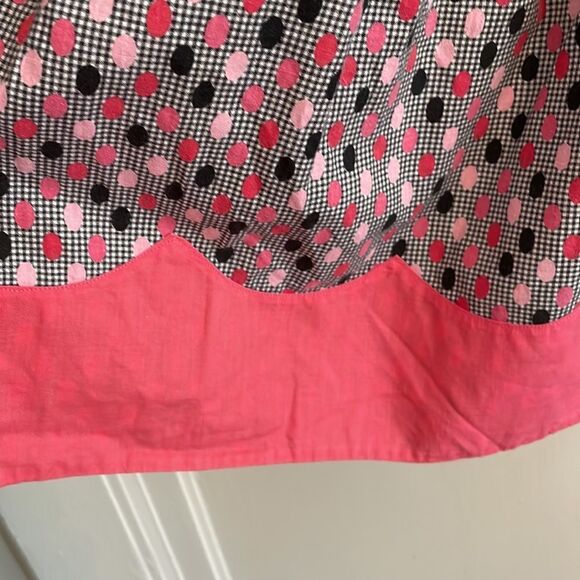 Vtg mid Century pink & black polka dot apron - Picture 4 of 6